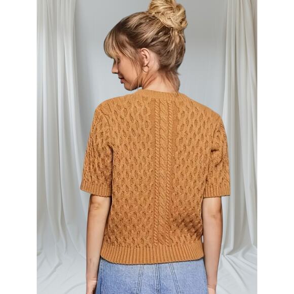 Trending Brown Cableknit Cropped Cardigan Cardi size XL Classic Staple  NWT - Picture 3 of 7